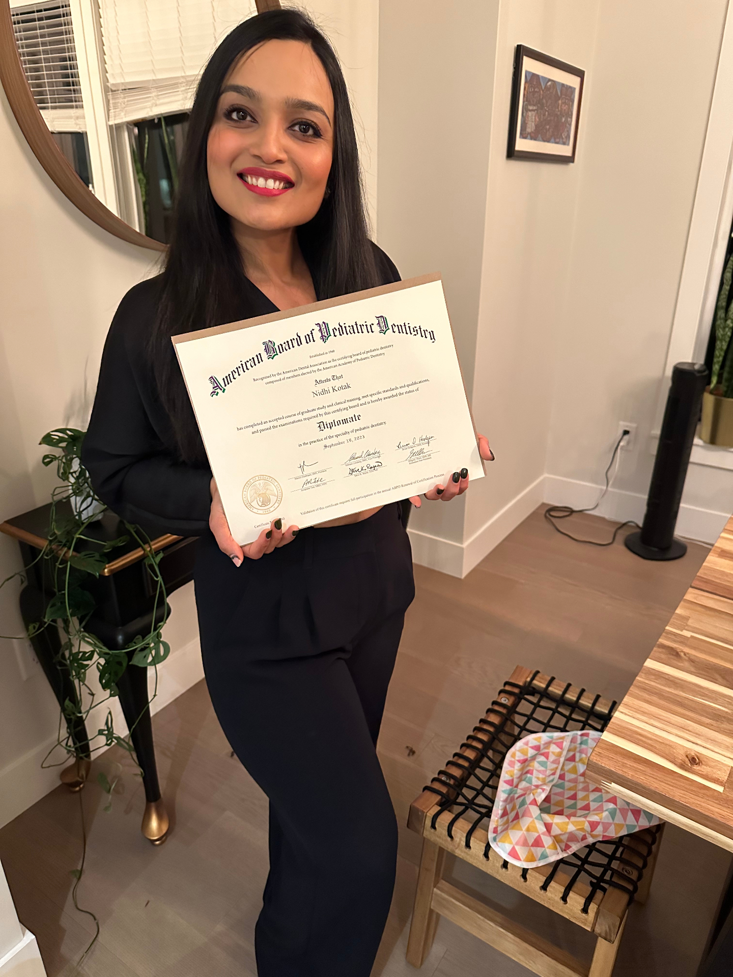 Dr. Nidhi with American Board of Pediatric Dentistry certificate